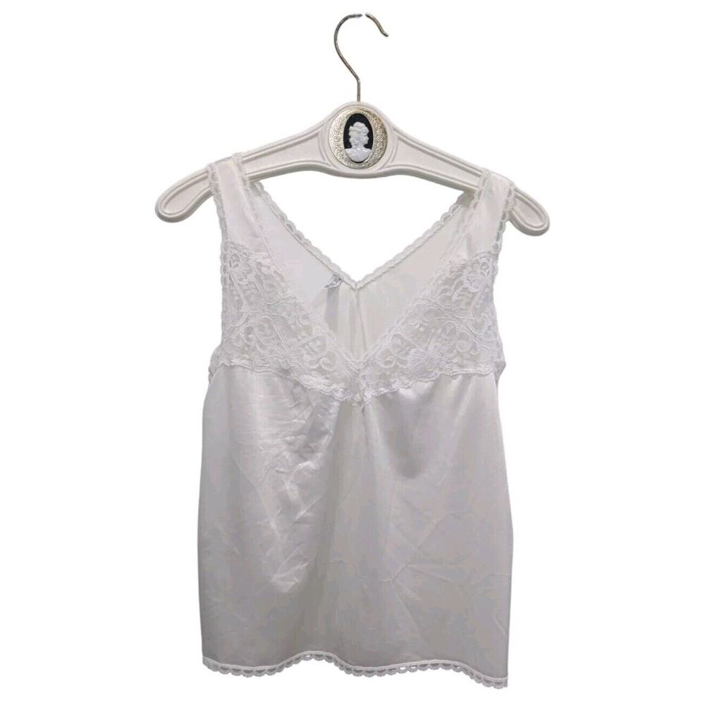 Y2K ASHLEY TAYLOR Camisole Slip Med White Silky Chantilly Lace Lingerie Top 90's